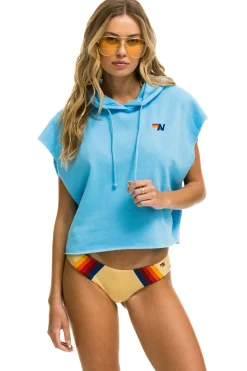 Hoodies | Aviator Nation LOGO EMBROIDERY SLEEVELESS RELAXED CROPPED PULLOVER HOODIE - SKY