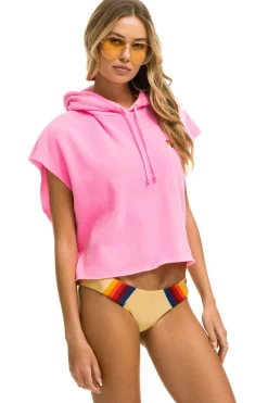 Hoodies | Aviator Nation LOGO EMBROIDERY SLEEVELESS RELAXED CROPPED PULLOVER HOODIE - NEON PINK NEONPINK