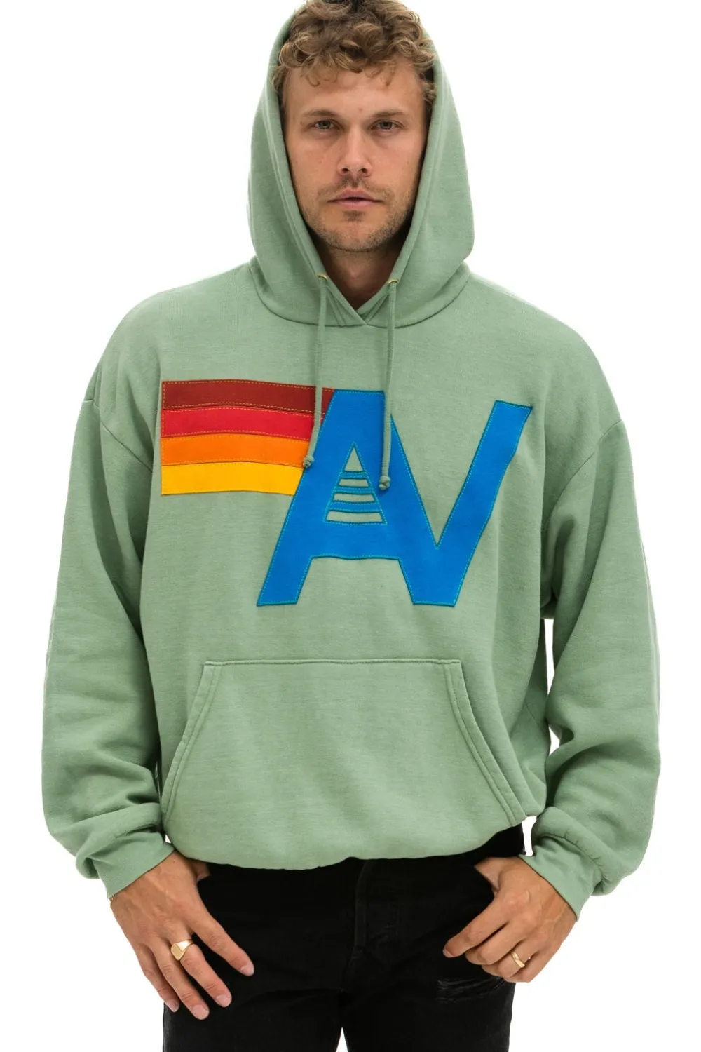 Hoodies | Hoodies | Aviator Nation LOGO STITCH PULLOVER RELAXED HOODIE - SAGE