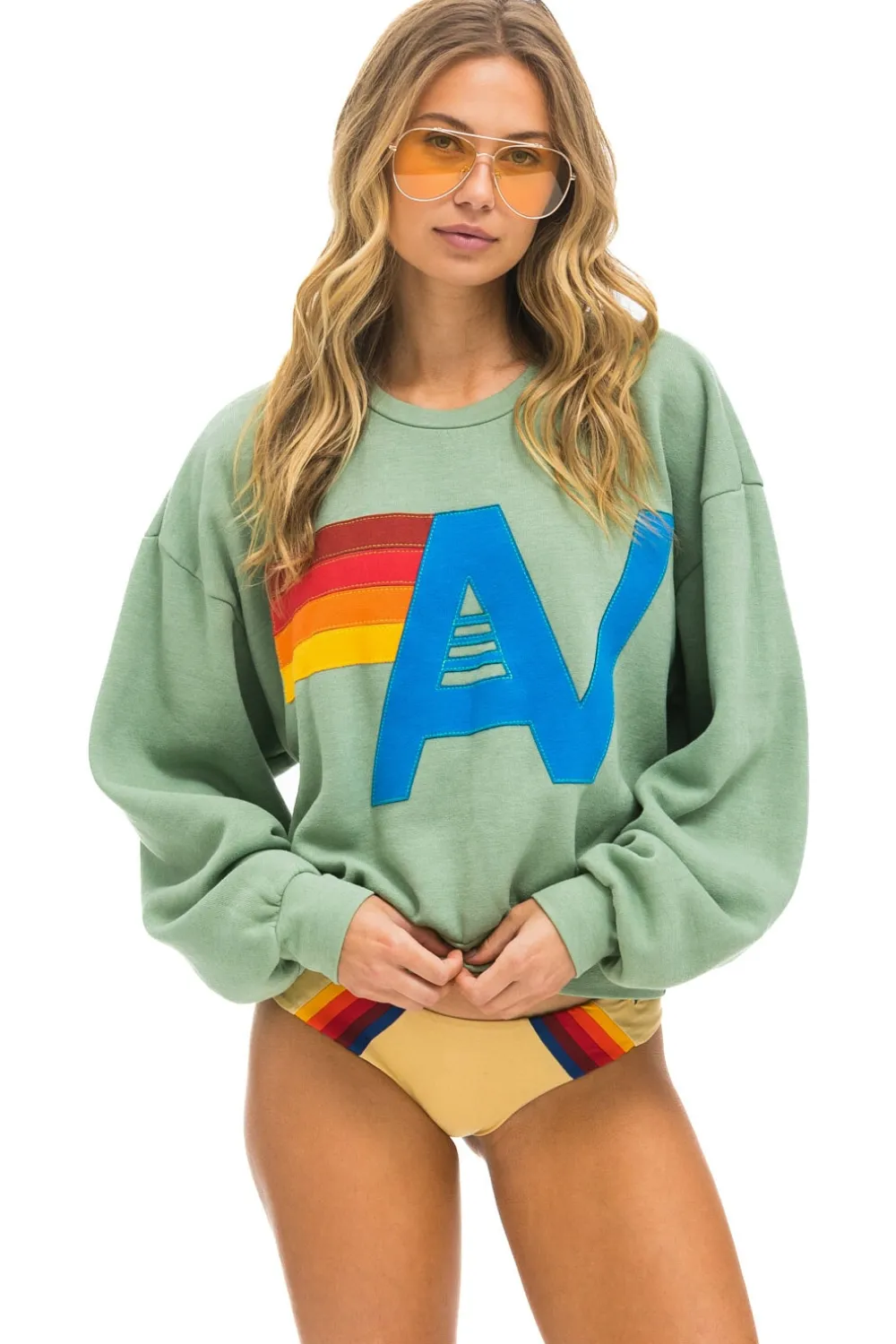 Sweatshirts | Sweatshirts | Aviator Nation LOGO STITCH RELAXED CREW SWEATSHIRT - SAGE