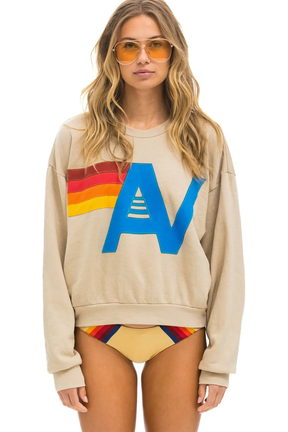 Sweatshirts | Sweatshirts | Aviator Nation LOGO STITCH RELAXED CREW SWEATSHIRT - SAND