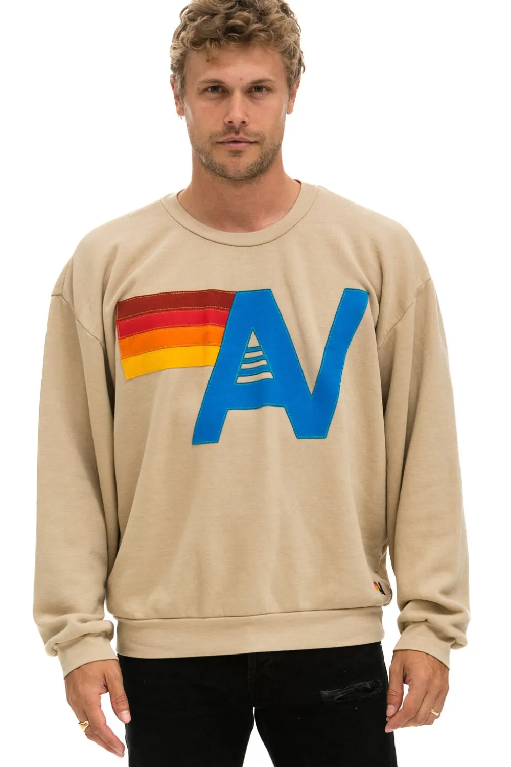 Sweatshirts | Sweatshirts | Aviator Nation LOGO STITCH RELAXED CREW SWEATSHIRT - SAND
