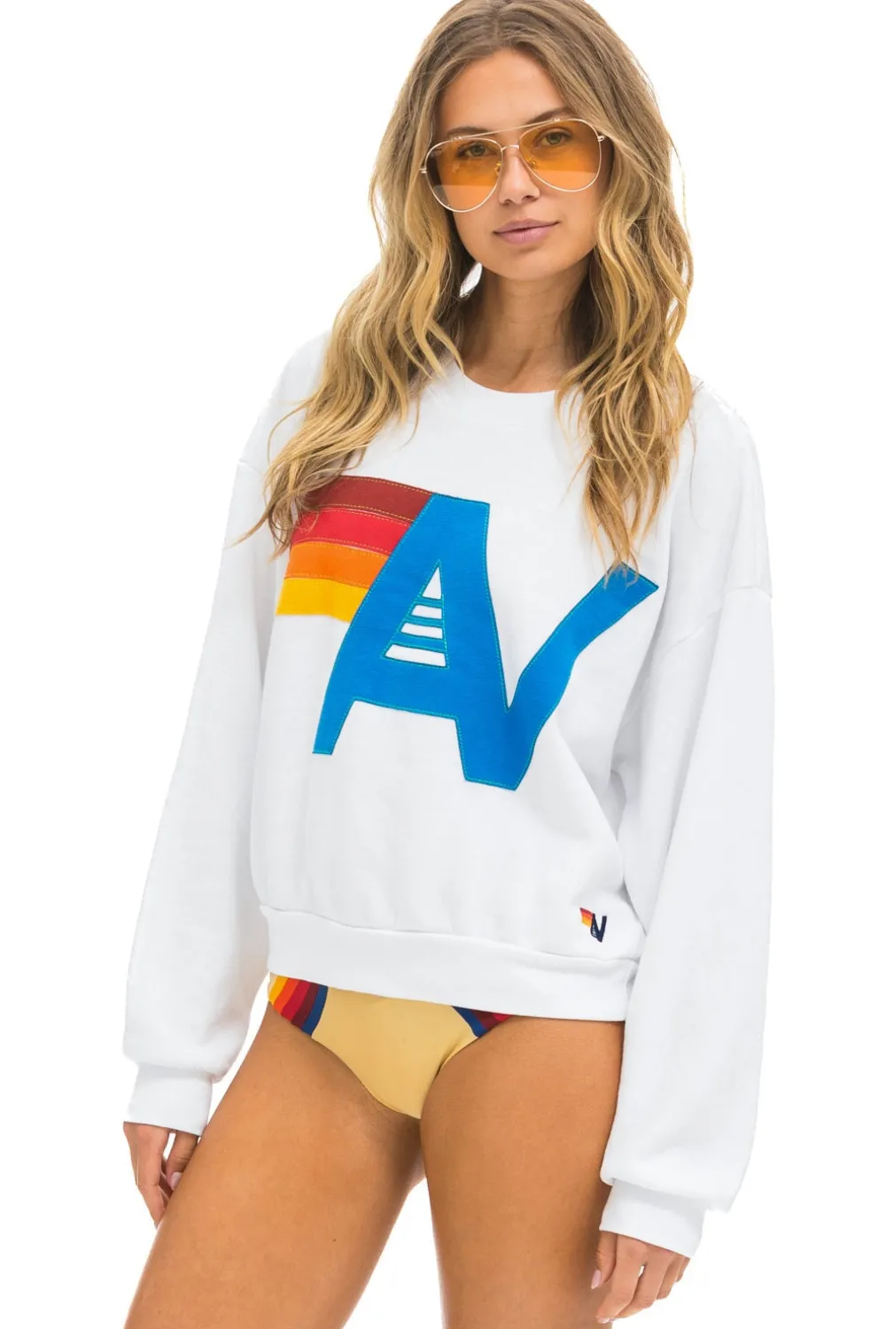 Sweatshirts | Sweatshirts | Aviator Nation LOGO STITCH RELAXED CREW SWEATSHIRT - WHITE