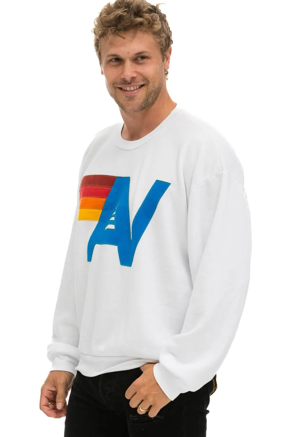 Sweatshirts | Sweatshirts | Aviator Nation LOGO STITCH RELAXED CREW SWEATSHIRT - WHITE