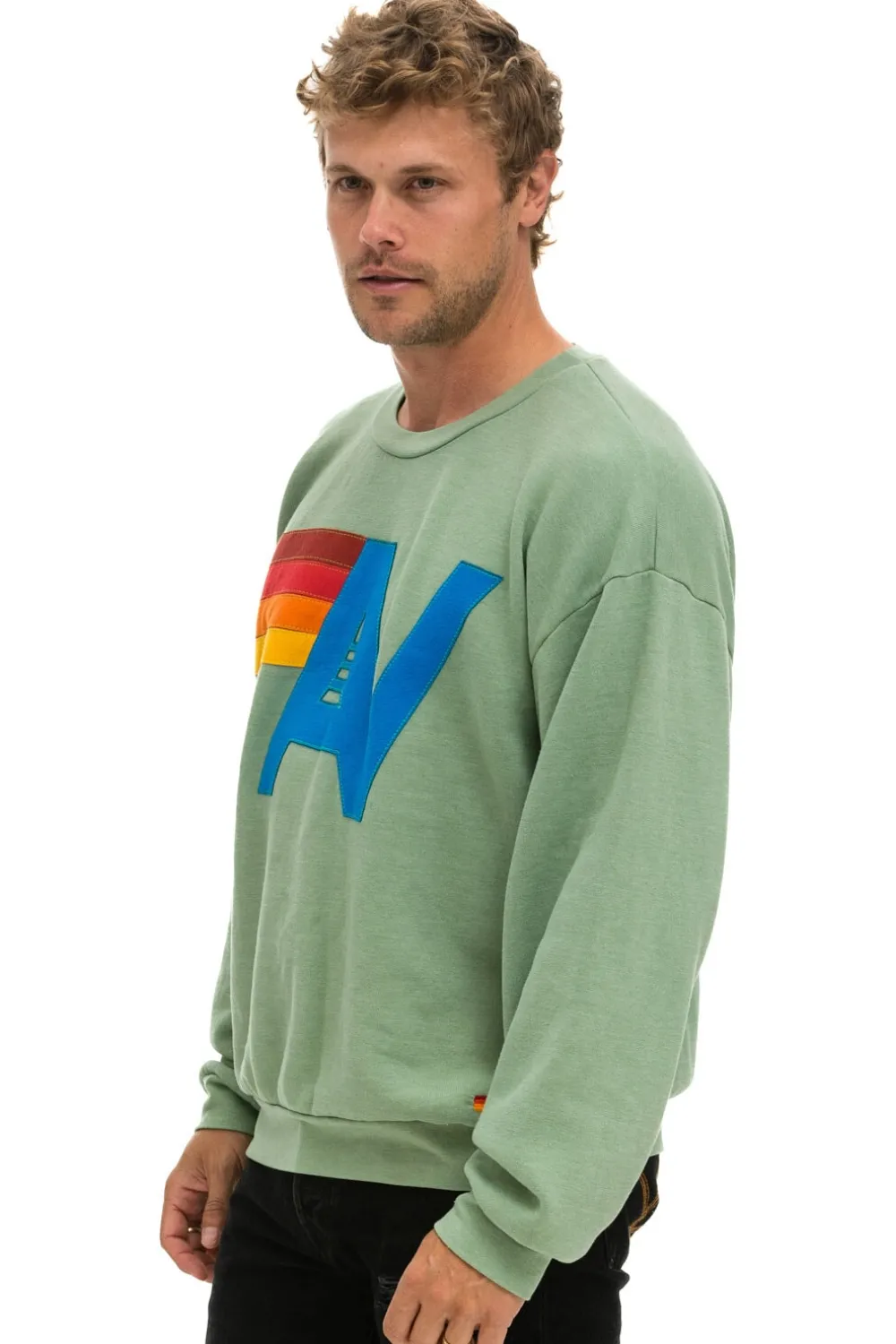 Sweatshirts | Sweatshirts | Aviator Nation LOGO STITCH RELAXED CREW SWEATSHIRT - SAGE