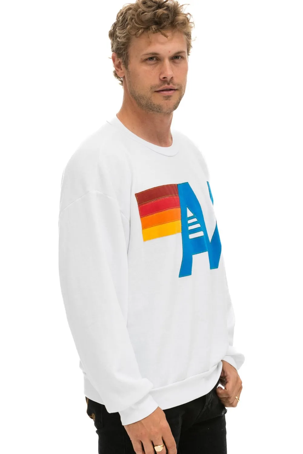 Sweatshirts | Sweatshirts | Aviator Nation LOGO STITCH RELAXED CREW SWEATSHIRT - WHITE