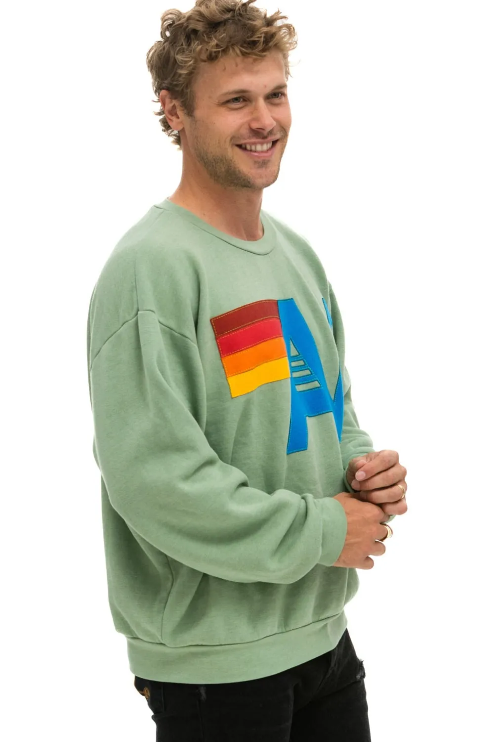 Sweatshirts | Sweatshirts | Aviator Nation LOGO STITCH RELAXED CREW SWEATSHIRT - SAGE