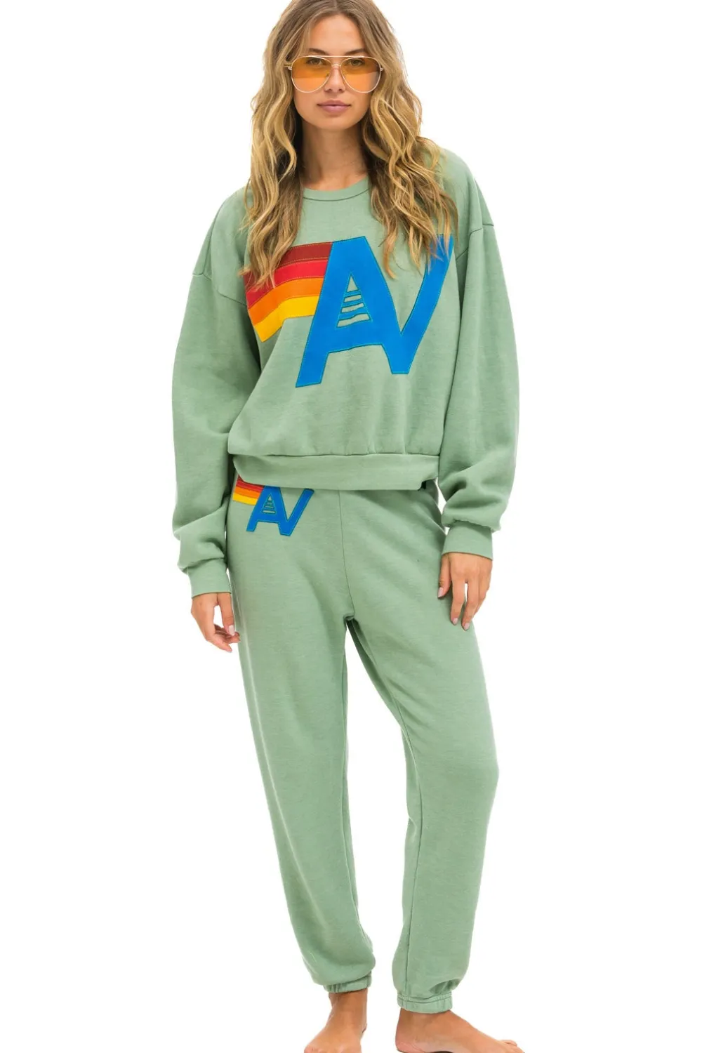 Sweatshirts | Sweatshirts | Aviator Nation LOGO STITCH RELAXED CREW SWEATSHIRT - SAGE