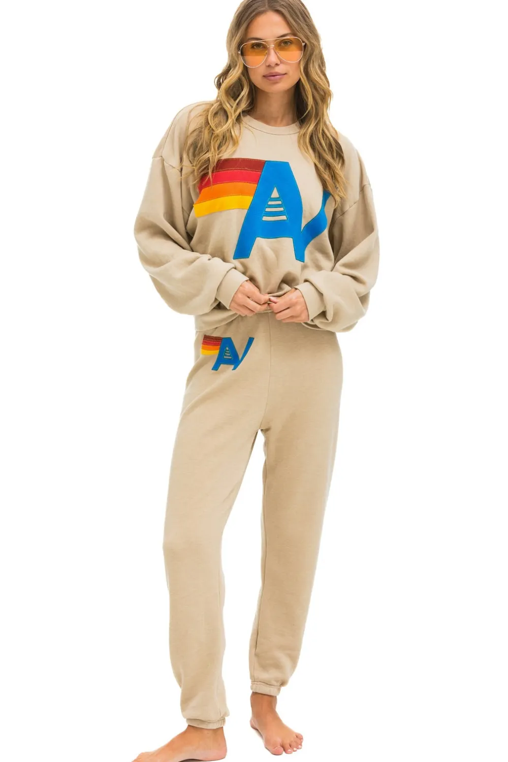 Sweatshirts | Sweatshirts | Aviator Nation LOGO STITCH RELAXED CREW SWEATSHIRT - SAND