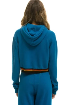 Hoodies | Aviator Nation LOGO STRIPE CROP PULLOVER HOODIE - CARIBBEAN