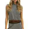 Hoodies | Aviator Nation LOGO STRIPE SLEEVELESS CROP PULLOVER HOODIE - HEATHER GREY HEATHERGREY