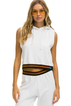 Hoodies | Aviator Nation LOGO STRIPE SLEEVELESS CROP PULLOVER HOODIE - WHITE