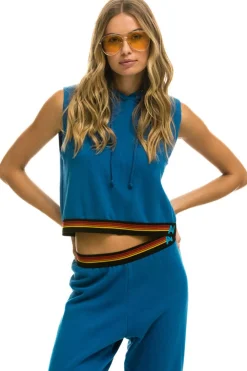 Hoodies | Aviator Nation LOGO STRIPE SLEEVELESS CROP PULLOVER HOODIE - CARIBBEAN