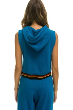 Hoodies | Aviator Nation LOGO STRIPE SLEEVELESS CROP PULLOVER HOODIE - CARIBBEAN