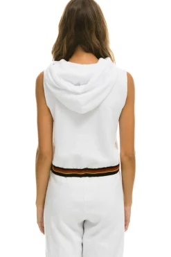 Hoodies | Aviator Nation LOGO STRIPE SLEEVELESS CROP PULLOVER HOODIE - WHITE