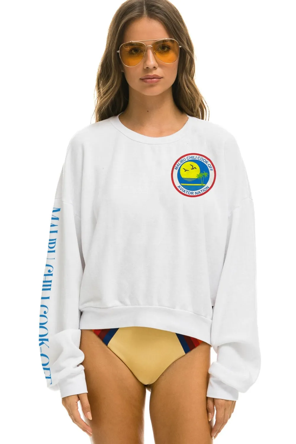 Sweatshirts | Collab Merchandise | Aviator Nation MALIBU CHILI COOK-OFF 2023 CREW SWEATSHIRT RELAXED - WHITE