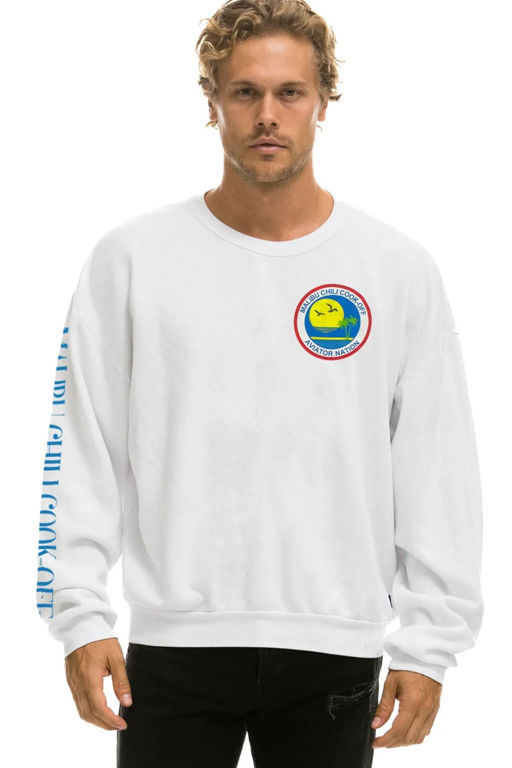 Sweatshirts | Collab Merchandise | Aviator Nation MALIBU CHILI COOK-OFF 2023 CREW SWEATSHIRT RELAXED - WHITE