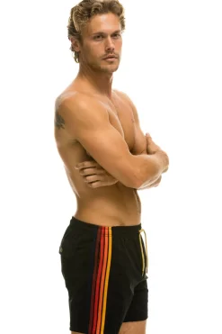 Boardshorts | Shorts | Aviator Nation MEN'S 5 STRIPE FLEX SHORTS - BLACK
