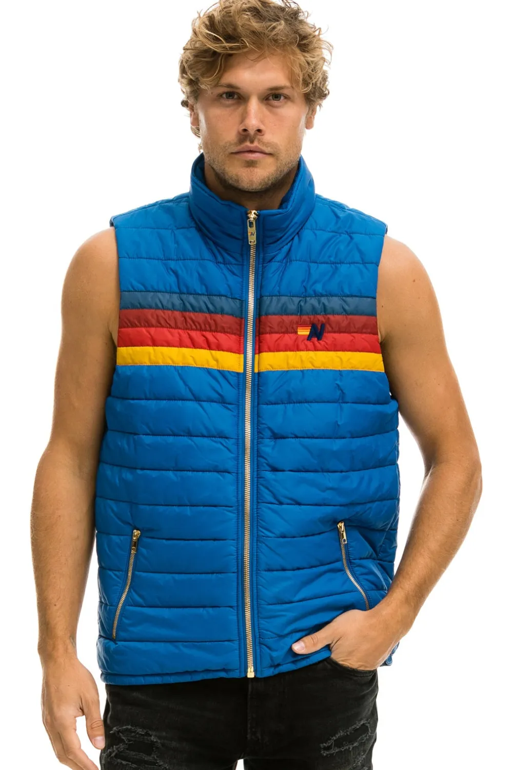 Vests | Aviator Nation MEN'S 4 STRIPE VEST - SNORKEL BLUE SNORKELBLUE