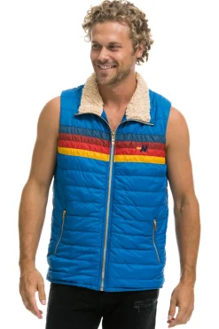 Vests | Aviator Nation MEN'S 4 STRIPE VEST SHERPA- SNORKEL BLUE SNORKELBLUEVestAviatorNation
