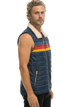 Vests | Aviator Nation MEN'S 4 STRIPE VEST SHERPA - NAVY