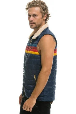 Vests | Aviator Nation MEN'S 4 STRIPE VEST SHERPA - NAVY