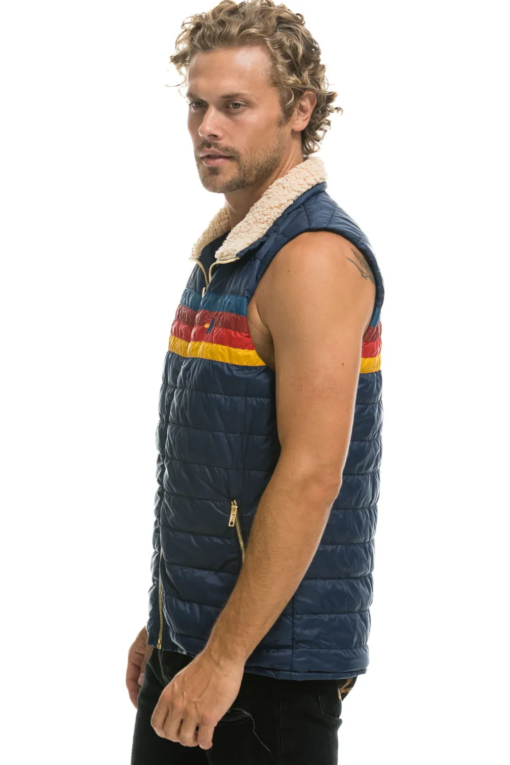 Vests | Aviator Nation MEN'S 4 STRIPE VEST SHERPA - NAVY