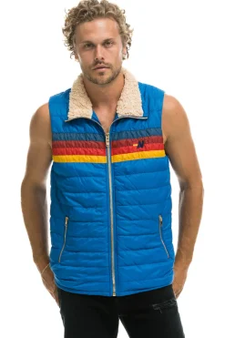 Vests | Aviator Nation MEN'S 4 STRIPE VEST SHERPA- SNORKEL BLUE SNORKELBLUEVestAviatorNation