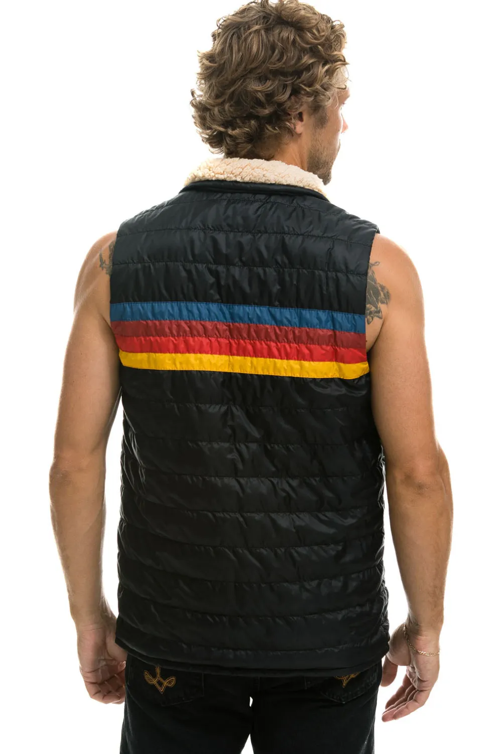 Vests | Aviator Nation MEN'S 4 STRIPE VEST SHERPA - BLACK