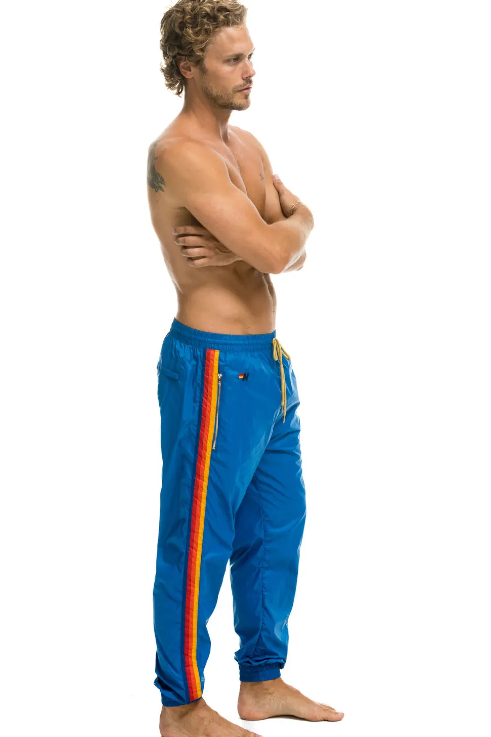 Wind Breakers | Aviator Nation MEN'S 4 STRIPE WIND PANT - SNORKEL BLUE SNORKELBLUE