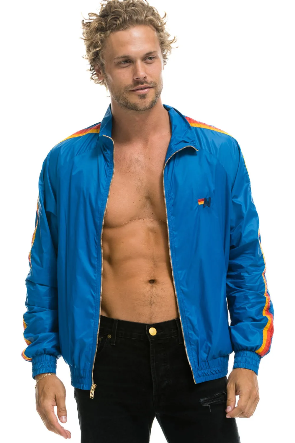 Wind Breakers | Aviator Nation MEN'S 4 STRIPE WINDBREAKER - SNORKEL BLUE SNORKELBLUE