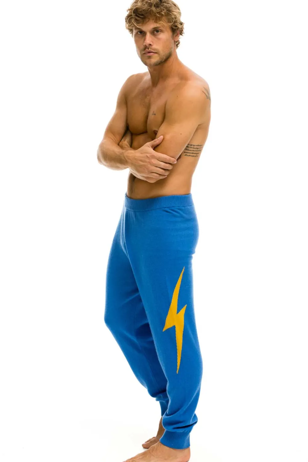 Sweatpants | Aviator Nation MEN'S BOLT CASHMERE LIGHT SWEATER PANT- VINTAGE BLUE // GOLD BOLT VINTAGEBLUE//GOLDBOLTMen'sSweatpantsAviatorNation