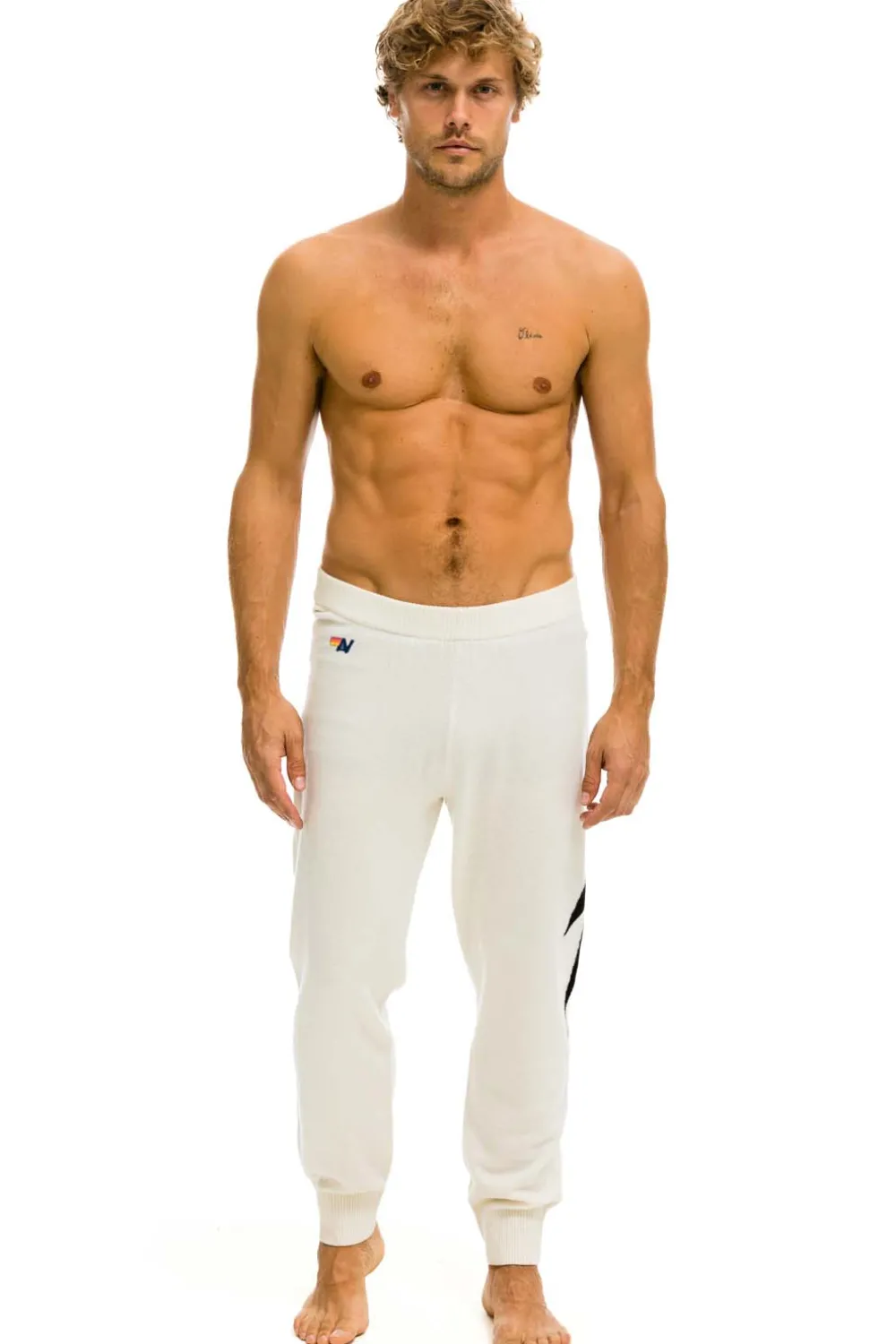 Sweatpants | Aviator Nation MEN'S BOLT CASHMERE LIGHT SWEATER PANT- VINTAGE WHITE // BLACK BOLT VINTAGEWHITE//BLACKBOLTMen'sSweatpantsAviatorNation