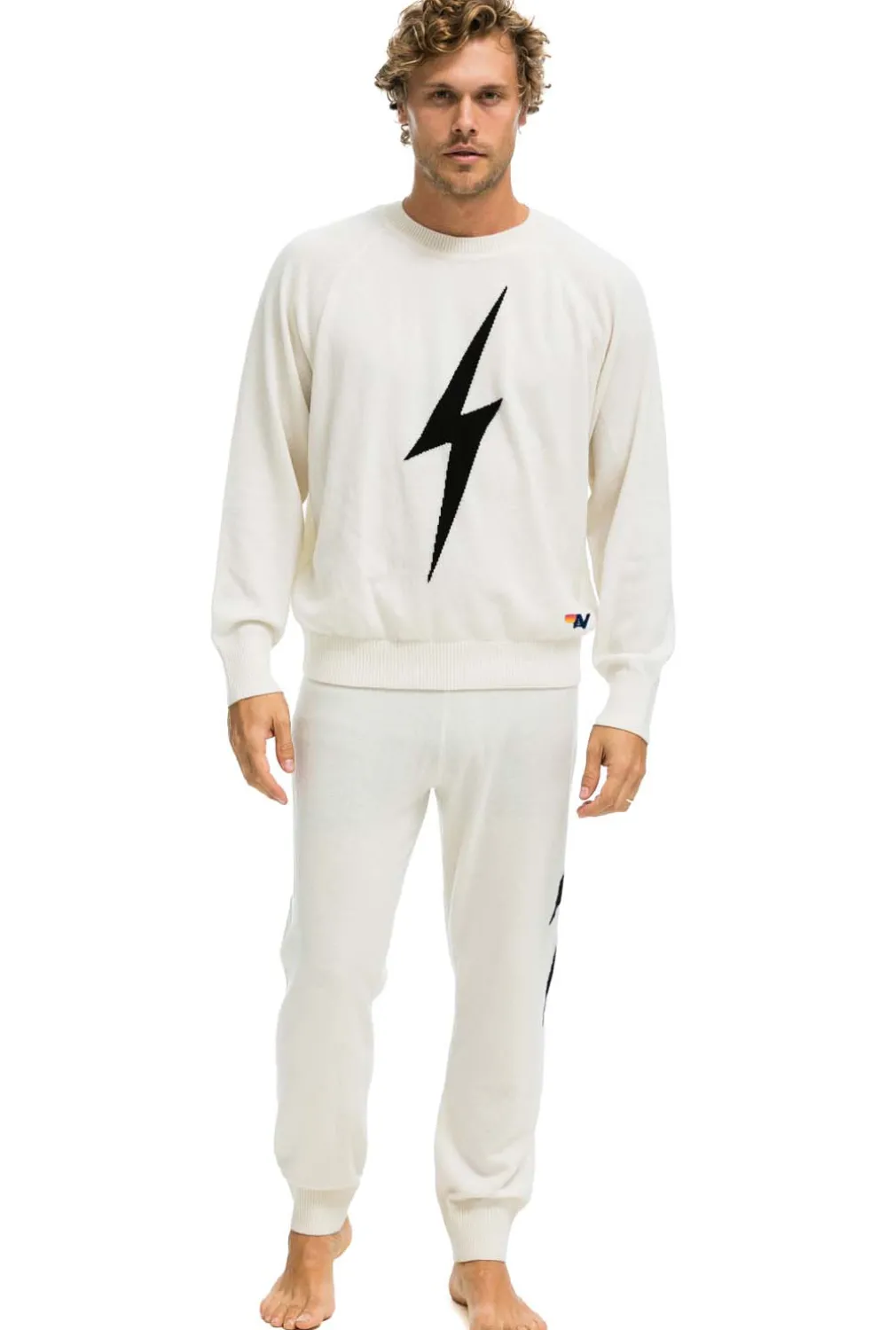 Sweatpants | Aviator Nation MEN'S BOLT CASHMERE LIGHT SWEATER PANT- VINTAGE WHITE // BLACK BOLT VINTAGEWHITE//BLACKBOLTMen'sSweatpantsAviatorNation