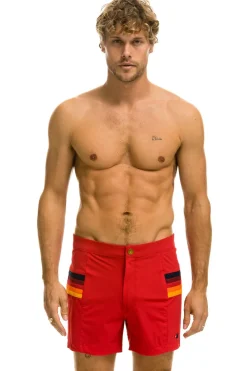 Boardshorts | Shorts | Aviator Nation MEN'S HORIZONTAL 5 STRIPE FLEX SHORTS - RED