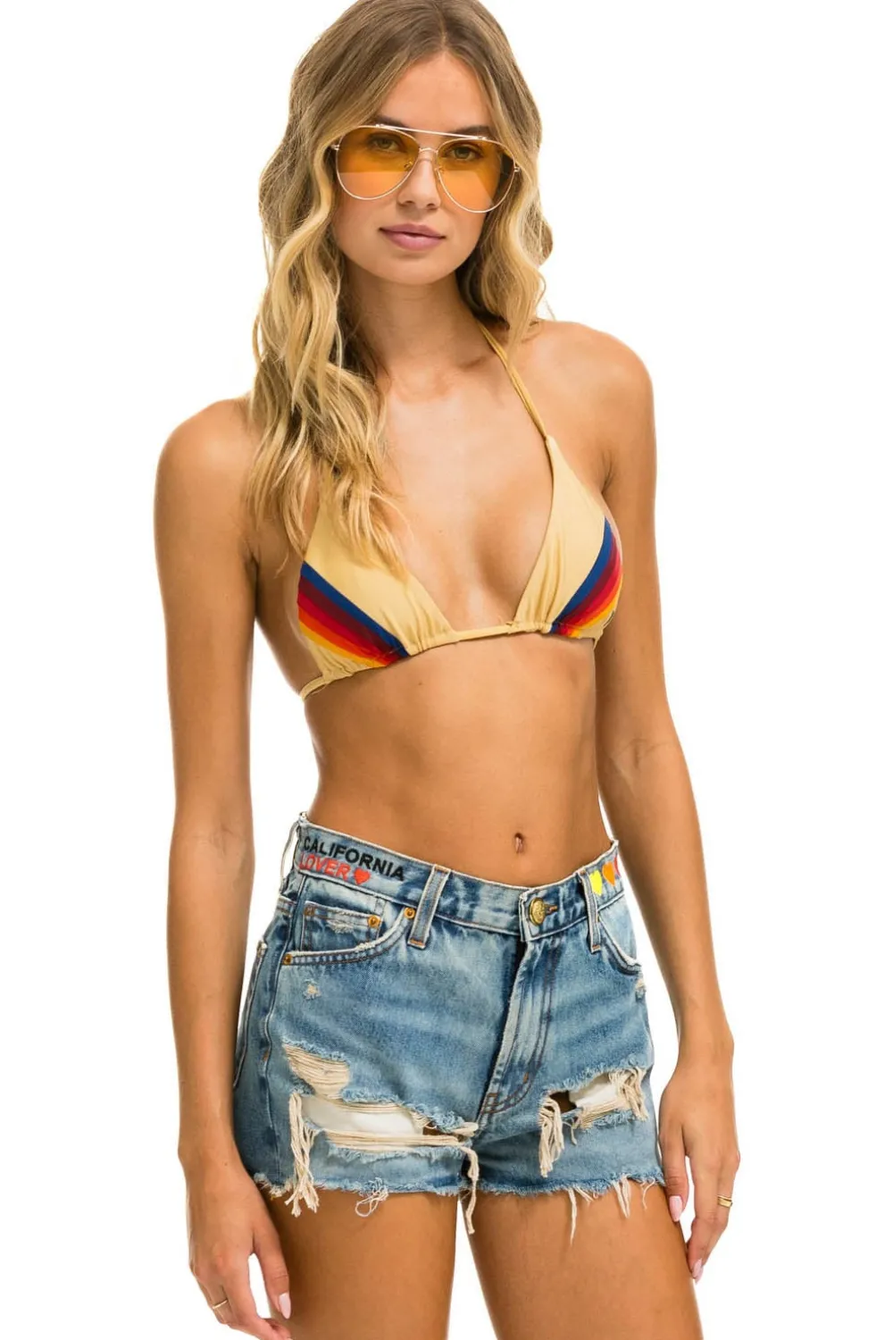 Denim | Denim | Aviator Nation MID RISE ROCKER COWGIRL CUTOFF CALI LOVER HEART JEAN SHORTS - VINTAGE