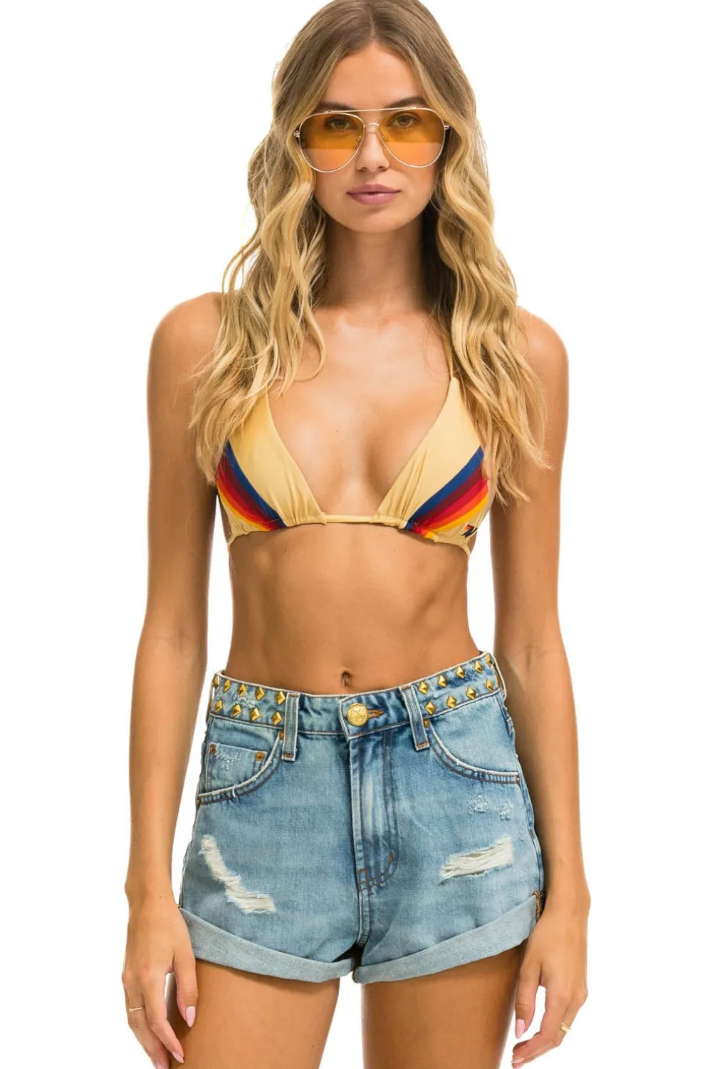 Shorts | Denim | Aviator Nation MID RISE STUDDED ROCKER BOLT WOMENS JEAN SHORT - VINTAGE
