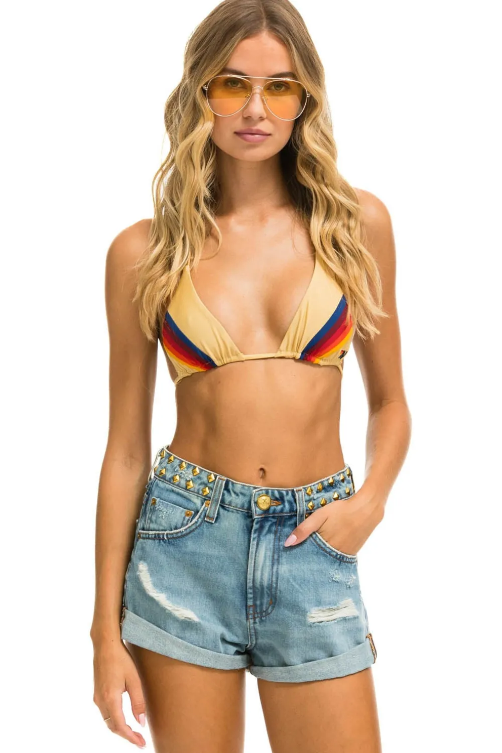 Shorts | Denim | Aviator Nation MID RISE STUDDED ROCKER BOLT WOMENS JEAN SHORT - VINTAGE