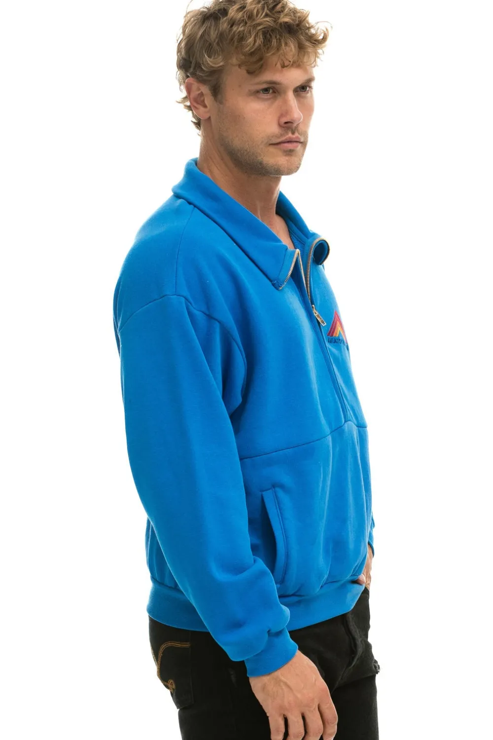 Sweatshirts | Sweatshirts | Aviator Nation MOUNTAIN EMBROIDERY HALF ZIP SWEATSHIRT - OCEAN