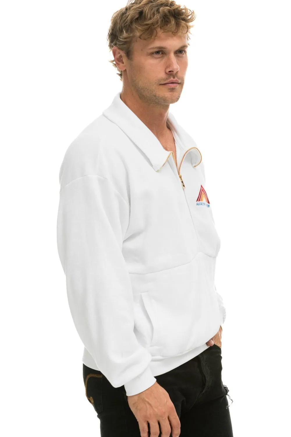 Sweatshirts | Sweatshirts | Aviator Nation MOUNTAIN EMBROIDERY HALF ZIP SWEATSHIRT - WHITE