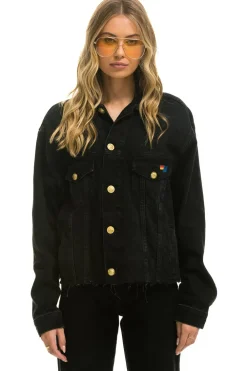 Denim | Denim | Aviator Nation NEED FOR SPEED OVERSIZED CROP DENIM JACKET - VINTAGE BLACK VINTAGEBLACK