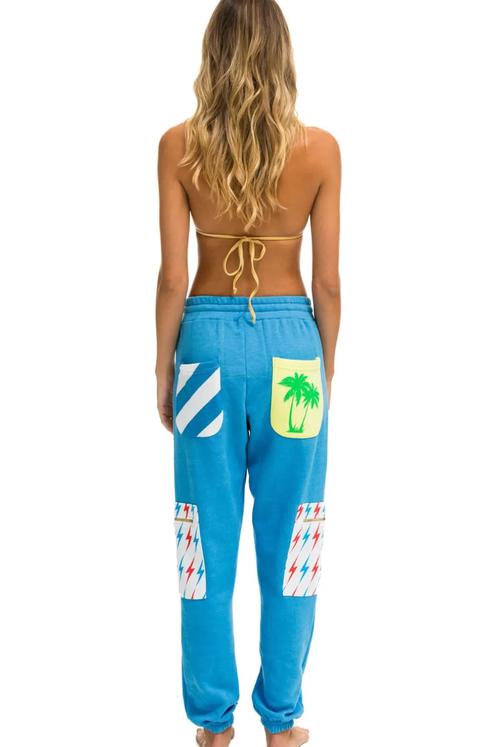 Sweatpants | Aviator Nation PALM BOLT STRIPE CARGO COLOR BLOCK SWEATPANTS - OCEAN // NEON YELLOW OCEAN//NEONYELLOW