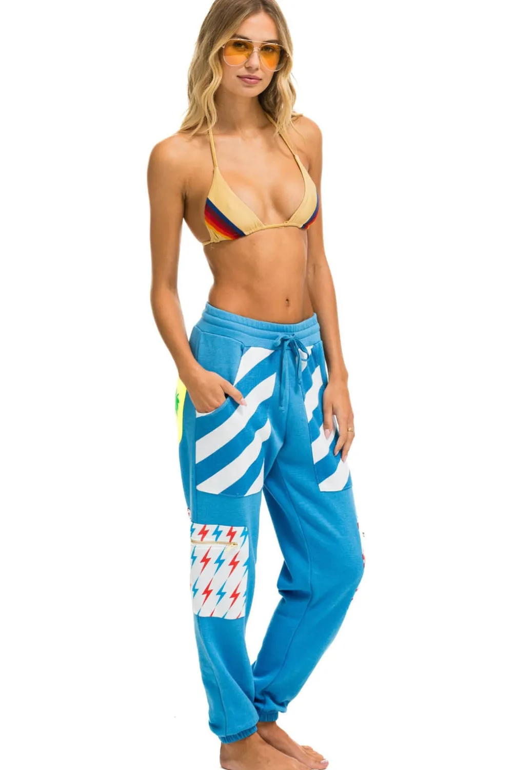 Sweatpants | Aviator Nation PALM BOLT STRIPE CARGO COLOR BLOCK SWEATPANTS - OCEAN // NEON YELLOW OCEAN//NEONYELLOW