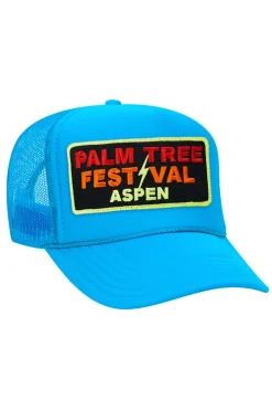 Collab Merchandise | Collab Merchandise | Aviator Nation PALM TREE FESTIVAL ASPEN 2024 VINTAGE LOW RISE TRUCKER - NEON BLUE NEONBLUE