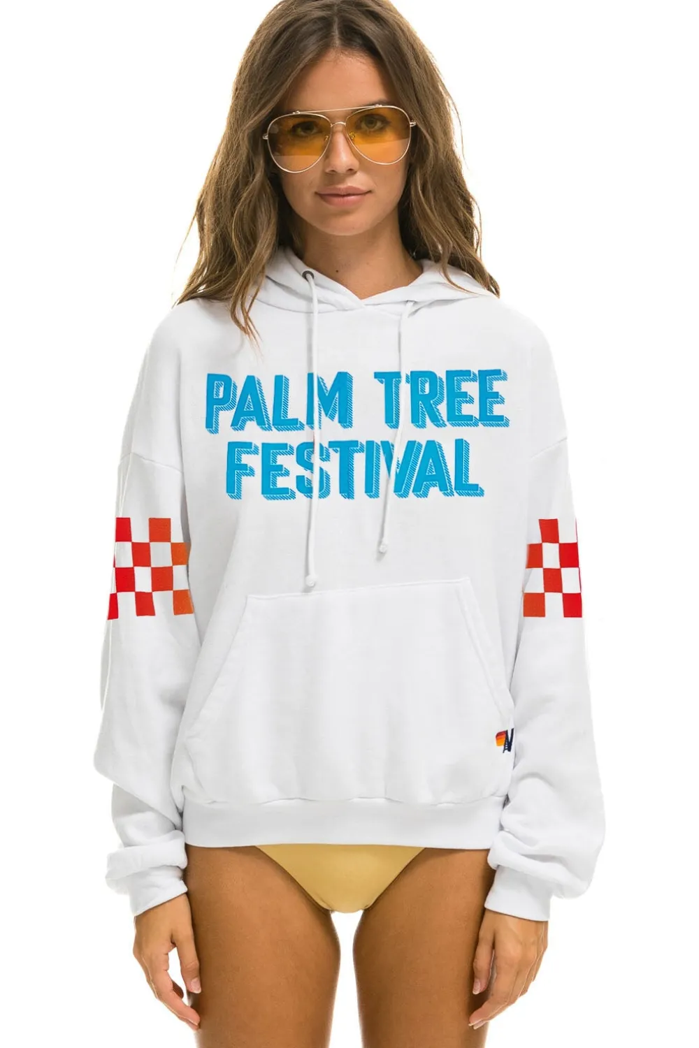 Collab Merchandise | Collab Merchandise | Aviator Nation PALM TREE FESTIVAL ASPEN 2023 PULLOVER HOODIE RELAXED - WHITE