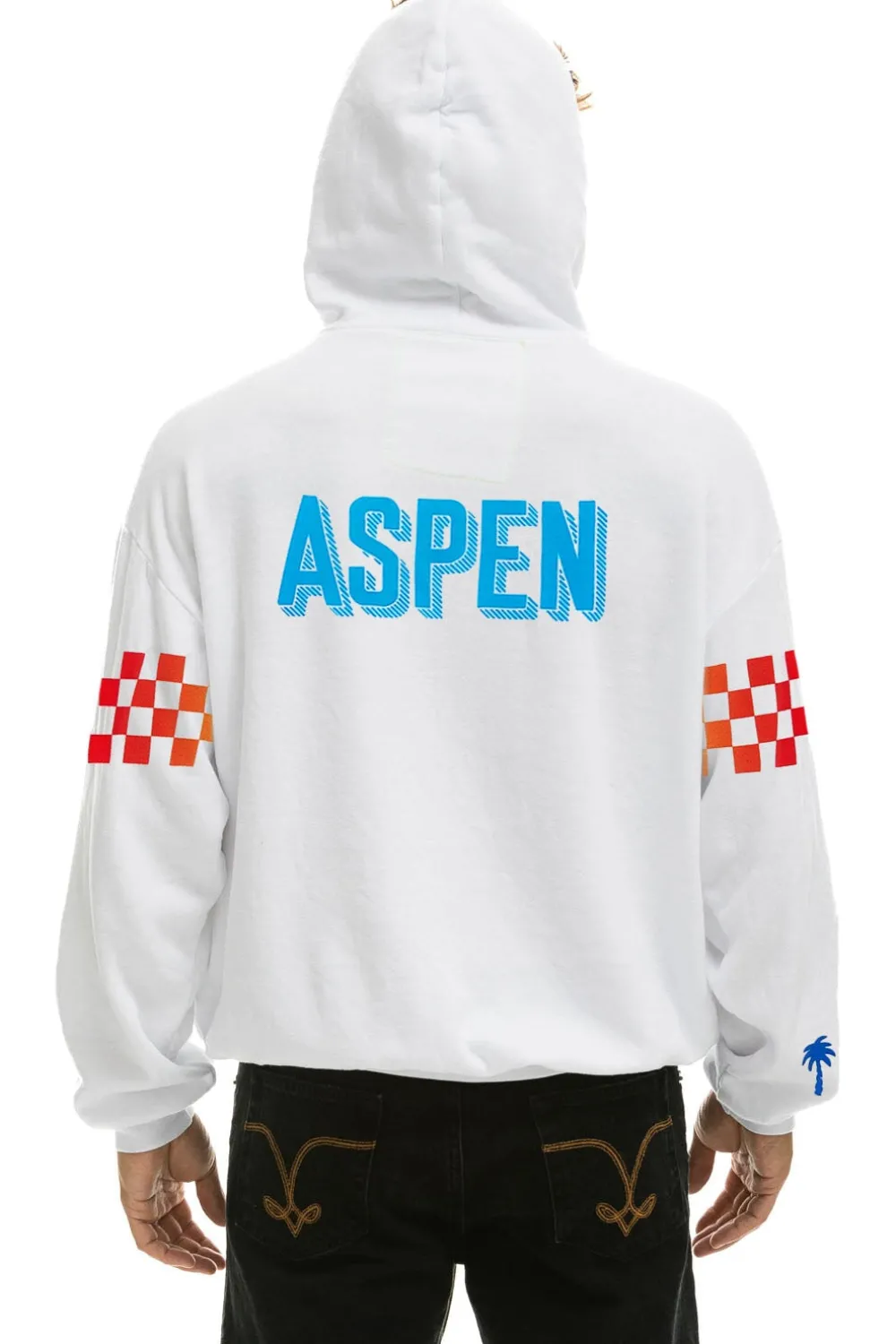 Collab Merchandise | Collab Merchandise | Aviator Nation PALM TREE FESTIVAL ASPEN 2023 PULLOVER HOODIE RELAXED - WHITE