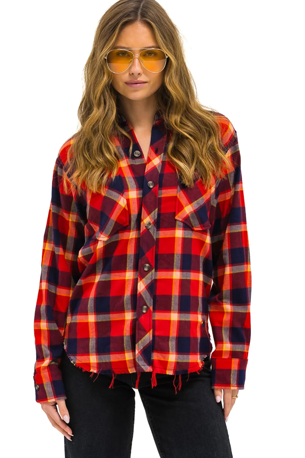 Tees | Aviator Nation PLAID FLANNEL LIGHT WEIGHT UNISEX WESTERN SHIRT - RUGBY PLAID RUGBYPLAID