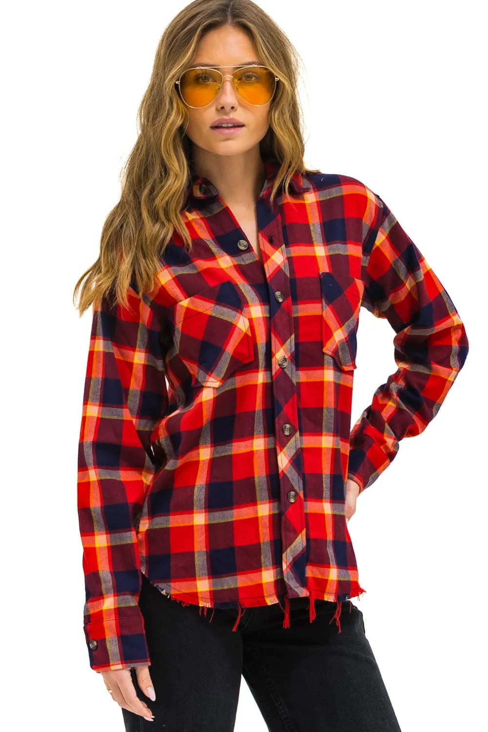 Tees | Aviator Nation PLAID FLANNEL LIGHT WEIGHT UNISEX WESTERN SHIRT - RUGBY PLAID RUGBYPLAID