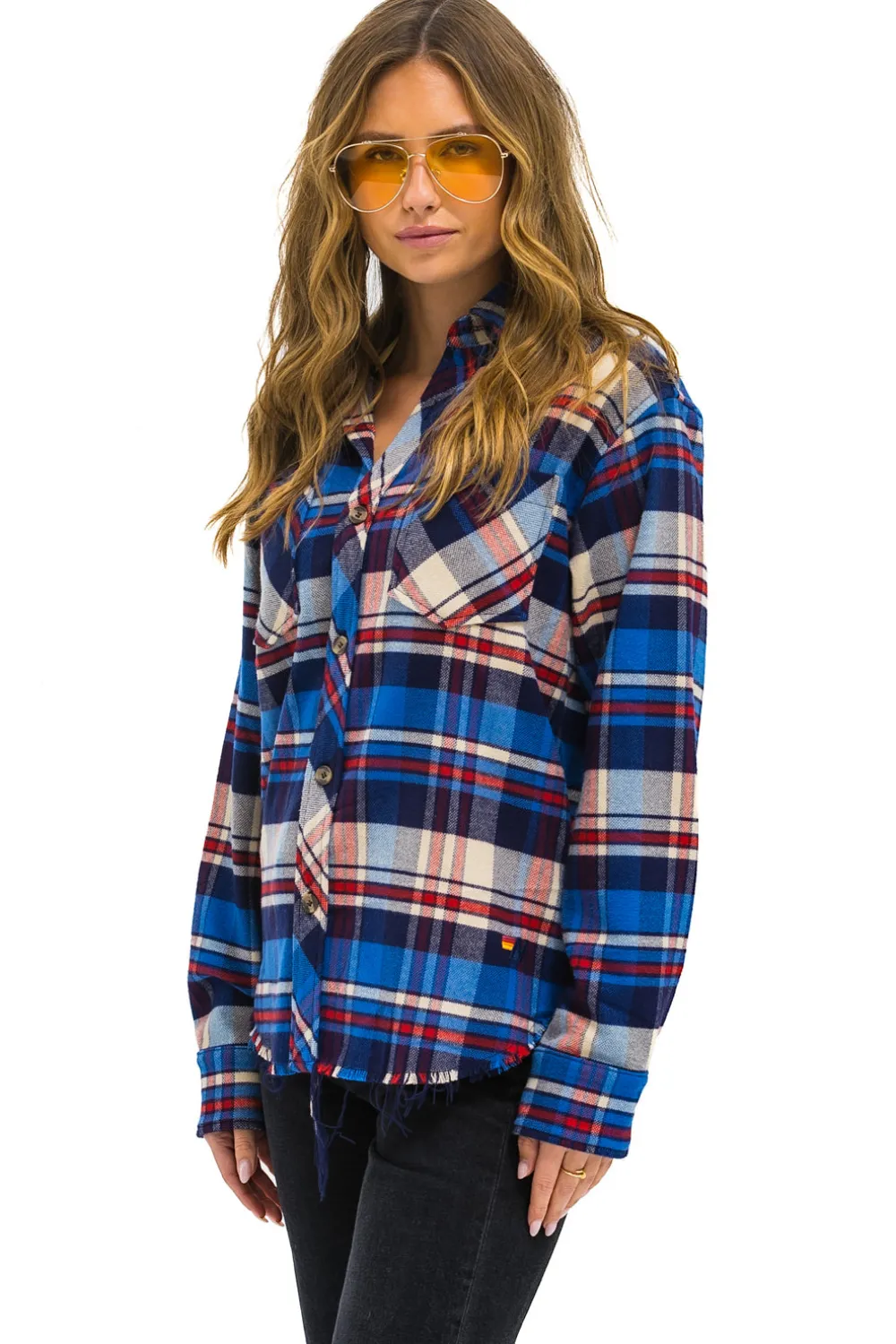Tees | Aviator Nation PLAID FLANNEL LIGHT WEIGHT UNISEX WESTERN SHIRT - PATRIOT PLAID PATRIOTPLAID