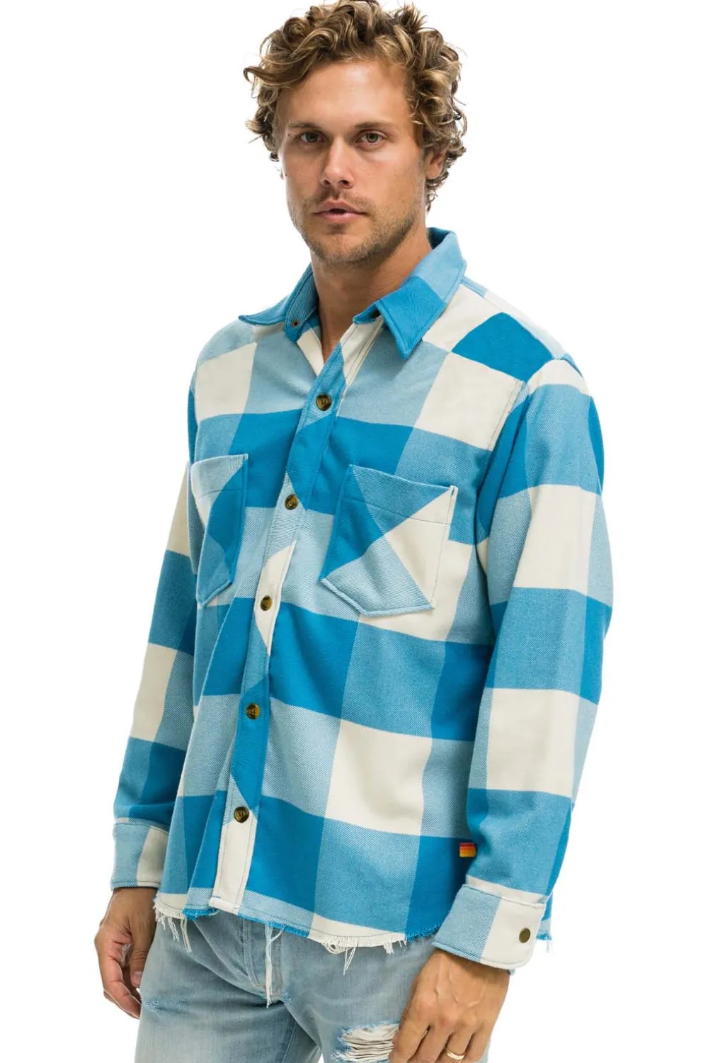 Tees | Aviator Nation PLAID FLANNEL LIGHT WEIGHT UNISEX WESTERN SHIRT - SKY PLAID SKYPLAID
